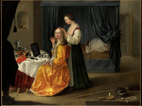 Anoniem, Dame in haar slaapkamer met dienstmaagd (1665-1670) Minneapolis Institute of Art, MN, USA. The Putnam Dana McMillan Fund/Bridgeman Image (Public Domain)
